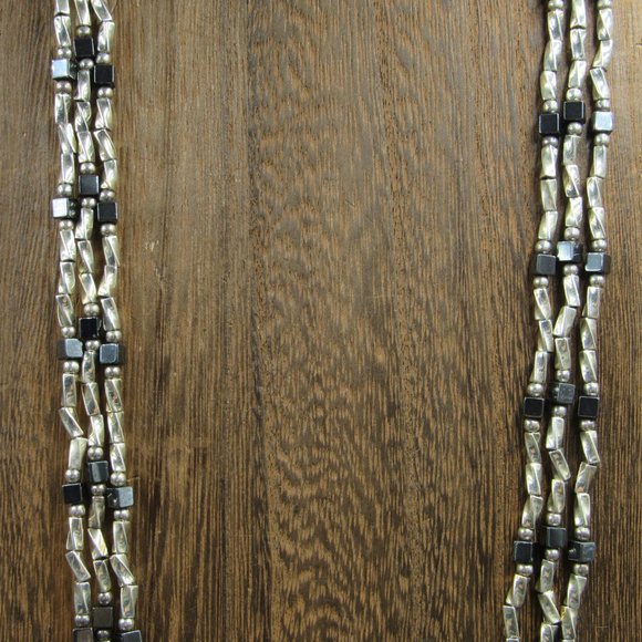 32" Sterling Silver Very Long Hematite Stone Necklace Vintage - Picture 2 of 7